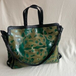 Dax Gabler green and gold patterned handbag
